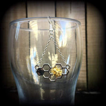 Load image into Gallery viewer, Bee earrings Bee hive earrings Hexagon jewelry Insect Tunnel earrings Geometric earrings Plug earrings Hanging gauges Tunnel dangles Plugs