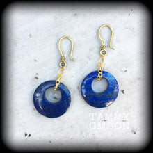 Load image into Gallery viewer, Lapis Lazuli Ear hangers Gemstone Ear weights Tunnel dangles Tunnel earrings Hanging gauges Plug earrings Stretched ears Gauged earrings 00g