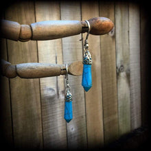 Load image into Gallery viewer, Turquoise earrings Howlite earrings Gemstone earrings Boho Stone Crystal Pierced ears Plug earrings Stretched ears Gauged earrings Tunnels