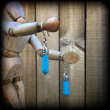 Load image into Gallery viewer, 3mm turquoise ear hangers 8 gauge ear weights Tunnel dangles Tunnel earrings Gemstone Plug earrings 6 mm gauged earrings Hanging gauges 0g