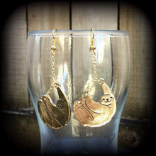 Load image into Gallery viewer, Sloth earrings, Animal earrings, Sloth jewelry, Hipster earrings, Pet earrings, Plug earrings, Pet jewelry, Tunnel earrings, 10g, 12g, 14g
