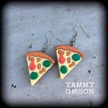 Load image into Gallery viewer, Pizza earrings Pizza jewelry Junk food jewelry Carbs Food earrings Food jewelry Tunnel earrings Novelty earrings Plug earrings Gauges