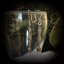 Load image into Gallery viewer, 3mm Plug dangles 8 gauge tunnel earrings Dr Who earrings Sonic screwdriver Ear weights 3mm Tunnel dangles 4mm Plug earrings Nerd earrings