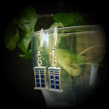 Load image into Gallery viewer, 3mm Tardis ear hangers 8 gauge Dr Who plug dangles Science Fiction weights Nerd earrings Plug dangles Gauged earrings 8mm tunnel dangles 6mm
