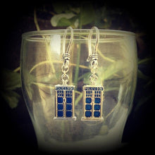 Load image into Gallery viewer, 3mm Tardis ear hangers 8 gauge Dr Who plug dangles Science Fiction weights Nerd earrings Plug dangles Gauged earrings 8mm tunnel dangles 6mm