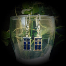 Load image into Gallery viewer, 3mm Tardis ear hangers 8 gauge Dr Who plug dangles Science Fiction weights Nerd earrings Plug dangles Gauged earrings 8mm tunnel dangles 6mm