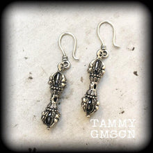 Load image into Gallery viewer, Tibetan ear weights, Dorje Vajra ear hangers, Ethnic ear weights, Tunnel dangles, Plug dangles, Buddha weights, Hanging gauges,  00g 0g 2g