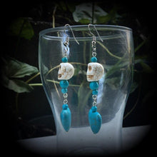 Load image into Gallery viewer, Skull earrings Day of the Dead earrings Los Muertos Heart earrings Frost Bite Halloween Ear hangers Tunnel dangles Plug earrings French hook