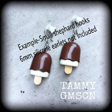 Load image into Gallery viewer, Ice Cream earrings Paddle pop earrings Ice cream jewelry Food earrings Munchies Junk food jewelry Tunnel earrings Chocolate ice cream Gauges