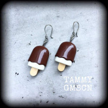 Load image into Gallery viewer, Ice Cream earrings Paddle pop earrings Ice cream jewelry Food earrings Munchies Junk food jewelry Tunnel earrings Chocolate ice cream Gauges