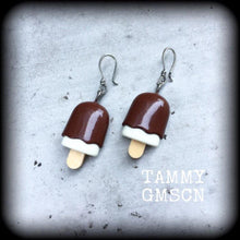 Load image into Gallery viewer, 3mm ice cream earrings 8 gauge tunnel earrings 4mm tunnel dangles 6 gauge ear hangers Plug dangles 2 gauge tunnel earrings Gauged earrings