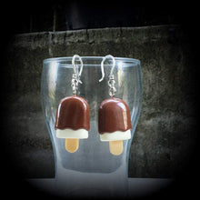 Load image into Gallery viewer, Ice Cream earrings Paddle pop earrings Ice cream jewelry Food earrings Munchies Junk food jewelry Tunnel earrings Chocolate ice cream Gauges