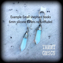 Load image into Gallery viewer, Moonstone earrings Opalite earrings Gemstone earrings Chakra jewelry Crystal jewelry Stone earrings Plug dangles Tunnel earrings Gauges 8g