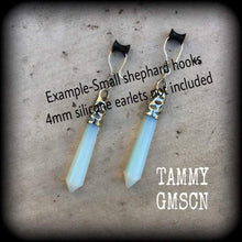 Load image into Gallery viewer, 10mm weights, 00 gauge weights, Opalite ear hangers, Gemstone ear weights, Plug dangles, Gauged earrings, Tunnel dangles, Hanging gauges 0g