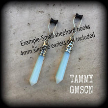 Load image into Gallery viewer, Opalite ear hangers, Gemstone ear weights, Moonstone, Plug dangles, Gauged earrings, Tunnel dangles, Hanging gauges, Plug dangles 00g 0g 2g