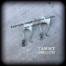 Load image into Gallery viewer, DIY hooks Antique Silver Shephards Hooks Stretched ears Ear weights Ear hangers Tunnel dangles Plug dangles Gauges 3mm 4mm 6mm 8mm 10mm