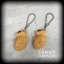 Load image into Gallery viewer, 4mm, 6 gauge, Ear hangers, Taiyaki, Plug dangles, Tunnel dangles, Tunnel hangers, Plug hanger, Gauged earrings, Hanging gauges, 00g 0g 2g 4g