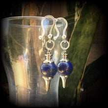 Load image into Gallery viewer, Lapis Lazuli weights Gemstone ear weights Pendulum ear hangers Tunnel dangles Hanging dangles Plug earrings Stretched ears Gauged earrings