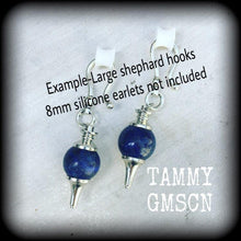 Load image into Gallery viewer, Lapis Lazuli weights Gemstone ear weights Pendulum ear hangers Tunnel dangles Hanging dangles Plug earrings Stretched ears Gauged earrings