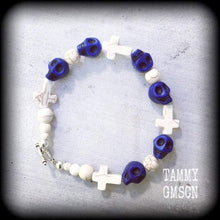 Load image into Gallery viewer, Halloween skull bracelet Day of the Dead bracelet Skull bracelet Cross bracelet Stone bracelet Santeria bracelet Gothic Voodoo bracelet