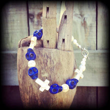 Load image into Gallery viewer, Halloween skull bracelet Day of the Dead bracelet Skull bracelet Cross bracelet Stone bracelet Santeria bracelet Gothic Voodoo bracelet
