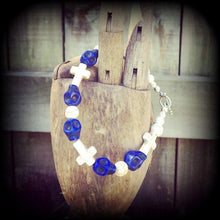 Load image into Gallery viewer, Halloween skull bracelet Day of the Dead bracelet Skull bracelet Cross bracelet Stone bracelet Santeria bracelet Gothic Voodoo bracelet