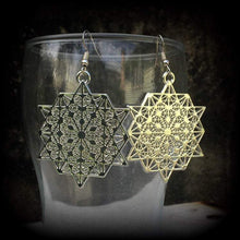 Load image into Gallery viewer, Metatrons cube earrings, Sacred Geometry, Geometric earrings, Hexagon earrings, Fractal jewelry, Platonic solids, Large earrings, Heavy 0g