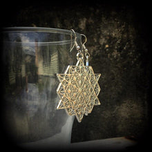 Load image into Gallery viewer, Metatrons cube earrings, Sacred Geometry, Geometric earrings, Hexagon earrings, Fractal jewelry, Platonic solids, Large earrings, Heavy 0g
