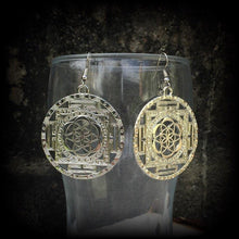 Load image into Gallery viewer, Chakra earrings, Flower of Life earrings, Sacred Geometry, Geometric jewelry, Fractal earrings, Seed of life jewelry, Tunnel earrings 8g 6g