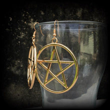 Load image into Gallery viewer, Pentagram earrings, Pentacle jewelry, Witchy earrings, Wicca, Occult jewelry, Evil, Samhain, Halloween, Plug earrings, Tunnel earrings