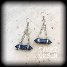 Load image into Gallery viewer, Gemstone Earrings Bue jasper earrings Gemstone ear hangers Tunnel dangles 4g Ear weights Tunnel earrings Plug earrings Gauged earrings 14g