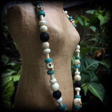 Load image into Gallery viewer, Los Muertos necklace Day of the Dead necklace Rose necklace Santeria Voodoo Inverted Cross Halloween necklace Frost Bite Samhain Blue Rose
