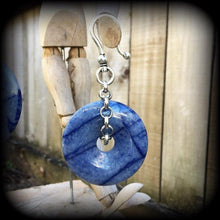 Load image into Gallery viewer, 2 gauge 0 gauge ear weights Blue aventurine ear weights Stone ear hanger Gemstone Tunnel earrings Gauged earrings 00g 0g 2g 4g 6g 8g 10g 12g