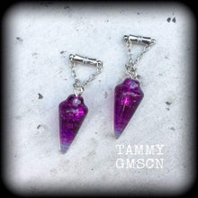 Load image into Gallery viewer, Crystal earrings, Pendulum earrings, Wicca jewelry, Gemstone Plug earrings, Tunnel earrings, Purple Quartz earrings, For pierced ears Gauges
