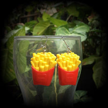 Load image into Gallery viewer, French fries Fast Food earrings French Fries earrings Junk food jewelry Plug dangles Tunnel dangles Chips Lever back hooks Kidney hooks