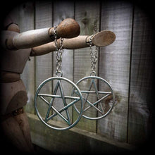 Load image into Gallery viewer, 4mm 5mm 6mm 8mm 10mm Pentagram ear hangers Pentacle Tunnel dangles Gauged earrings Plug dangles Tunnel hangers Plug hangers Hanging gauges