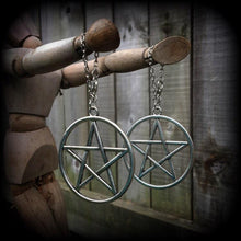 Load image into Gallery viewer, 4mm 5mm 6mm 8mm 10mm Pentagram ear hangers Pentacle Tunnel dangles Gauged earrings Plug dangles Tunnel hangers Plug hangers Hanging gauges