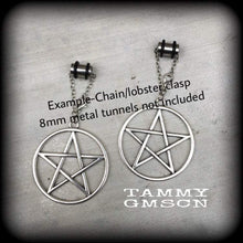 Load image into Gallery viewer, 4mm 5mm 6mm 8mm 10mm Pentagram ear hangers Pentacle Tunnel dangles Gauged earrings Plug dangles Tunnel hangers Plug hangers Hanging gauges