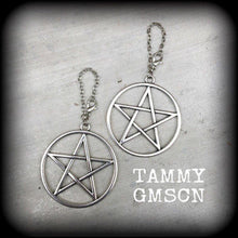 Load image into Gallery viewer, 4mm 5mm 6mm 8mm 10mm Pentagram ear hangers Pentacle Tunnel dangles Gauged earrings Plug dangles Tunnel hangers Plug hangers Hanging gauges