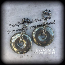 Load image into Gallery viewer, Pyrite ear weights, 0 gauge weights, 2 gauge, 6mm, Ear hangers, Stone weights, Hanging gauges, Tunnel dangles, Gauged earrings, Plug dangles