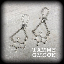 Load image into Gallery viewer, Caffeine ear hangers Molecule ear weights 3mm tunnel dangles 4mm plug dangles 5mm plug earrings 6mm tunnel earrings 8mm gauged earrings 0g