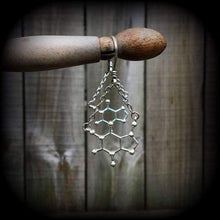 Load image into Gallery viewer, Caffeine ear hangers Molecule ear weights 3mm tunnel dangles 4mm plug dangles 5mm plug earrings 6mm tunnel earrings 8mm gauged earrings 0g