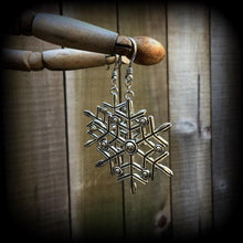 Load image into Gallery viewer, Snowflake ear hangers Christmas ear weights Winter Snow Kitsch Kawaii Boho Plug earrings Tunnel dangles Gauged earrings Hanging gauges 0g 2g