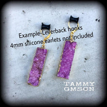 Load image into Gallery viewer, Druzy earrings, Quartz earrings, Gemstone, Crystal Dangle earrings, Boho earrings, Organic earrings, Earrings for pierced ears, Pink earring