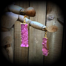 Load image into Gallery viewer, Druzy earrings, Quartz earrings, Gemstone, Crystal Dangle earrings, Boho earrings, Organic earrings, Earrings for pierced ears, Pink earring