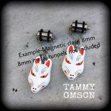 Load image into Gallery viewer, Fox earrings Kitsune earrings Kawaii Japanese Inari Fox earrings Kitsch Japanese Tunnel earrings Oni Plug earrings Pokemon earrings Gauges