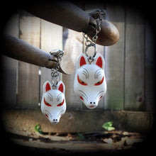 Load image into Gallery viewer, 0 gauge tunnel earrings Kitsune ear hangers 8mm ear weights Inari Fox Plug dangles 6mm tunnel dangles Hanging gauges 3mm gauged earrings 8g