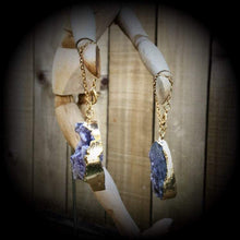 Load image into Gallery viewer, Druzy earrings 0 gauge ear hangers Crystal earrings Gemstone earrings Quartz earrings Plug earrings Tunnel dangles Hanging gauges 8mm 10mm