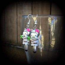Load image into Gallery viewer, Hello Kitty Earrings Happy Cat Japanese My melody Plug earrings Kawaii Kitsch earrings Tunnel earrings Gauges Ear hangers Pierced ears 14g