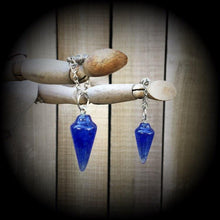 Load image into Gallery viewer, Blue cherry quartz ear hangers Gemstone ear weights Goddess Boho Wicca Tunnel earrings Plug earrings Hanging gauges Tunnel dangles 2g 4g 6g